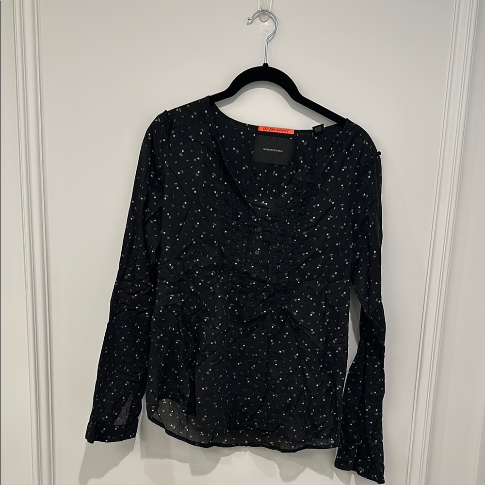 Black Floral Cotton Blouse.